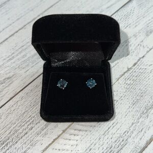 Clara Pucci 2 ct Round Cut Solitaire Natural London Blue Topaz Stud Earrings 14k